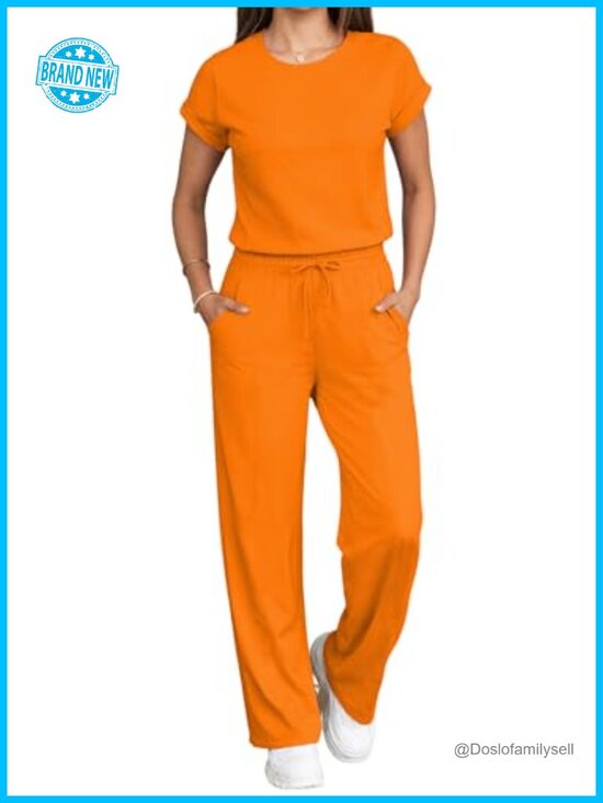 Pants - 2 Piece Lounge Set Short Sleeve Top Wide Leg Pants Tracksuit